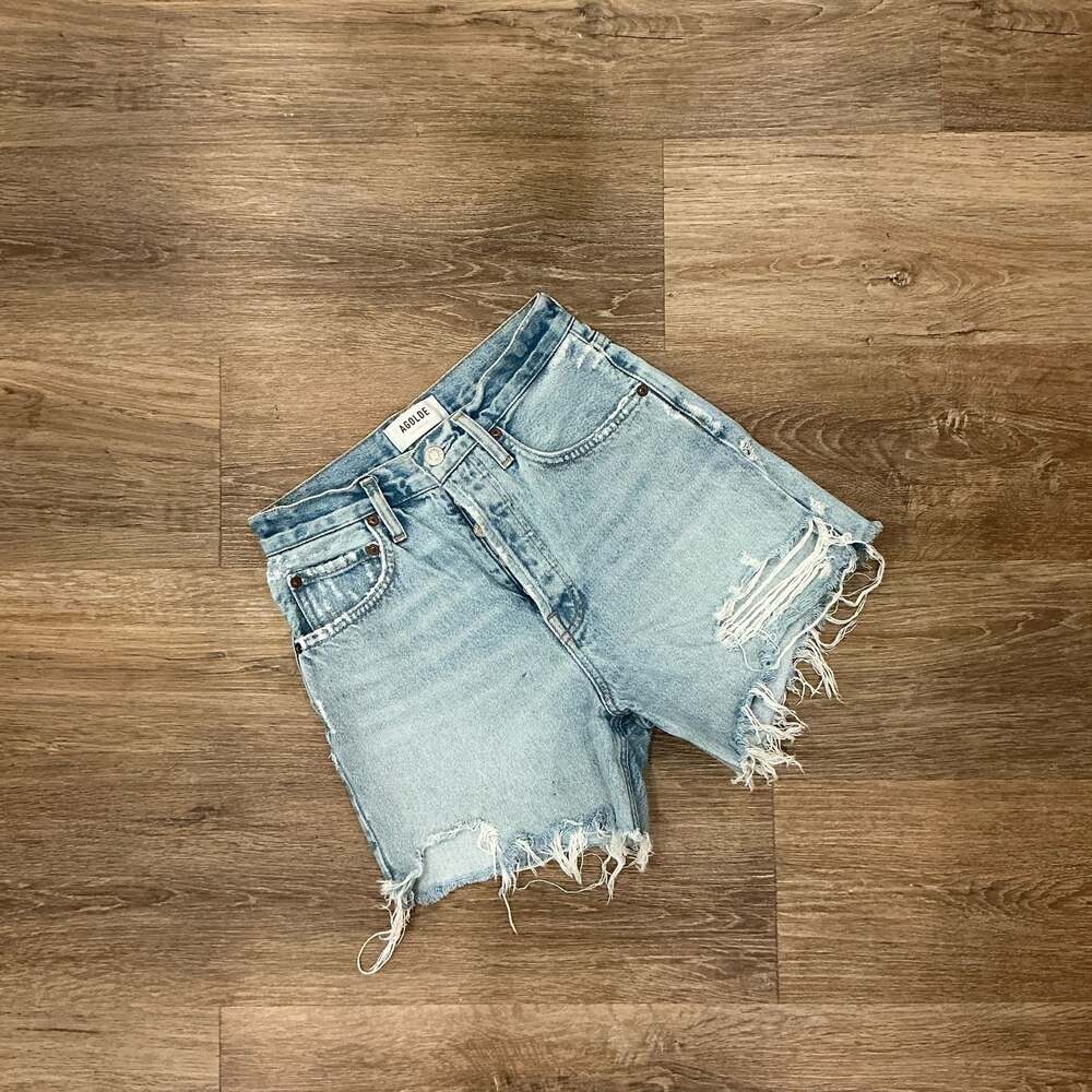 AGOLDE High Rise Distressed Denim Shorts Size 24